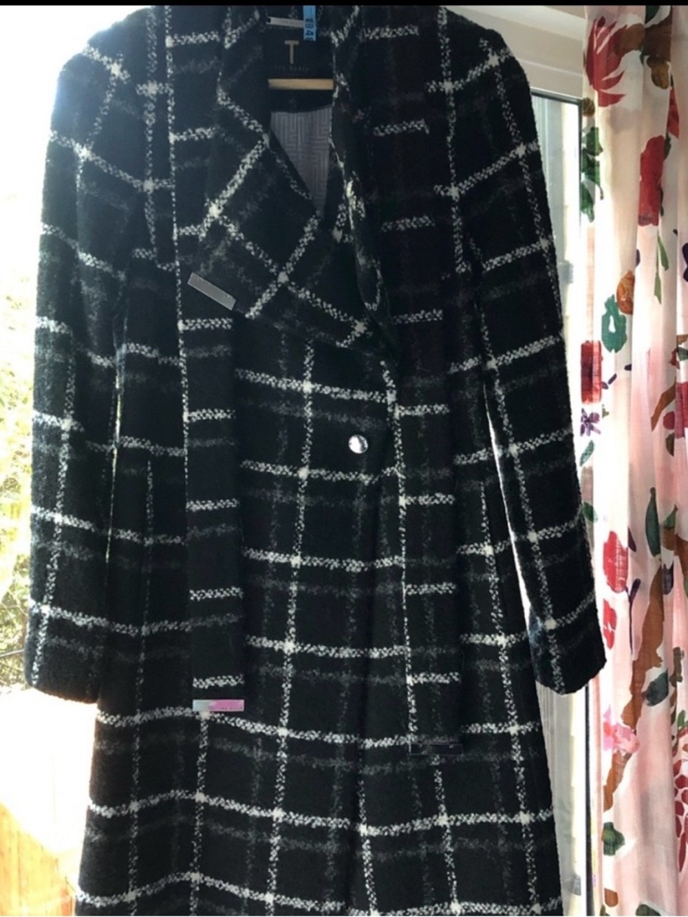 Ted Baker London Black and White Plaid Double-Breasted Trench Coat